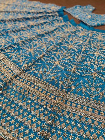 Teal blue Designer Exclusive Cording Sequence Work Lehenga Choli With Dupatta