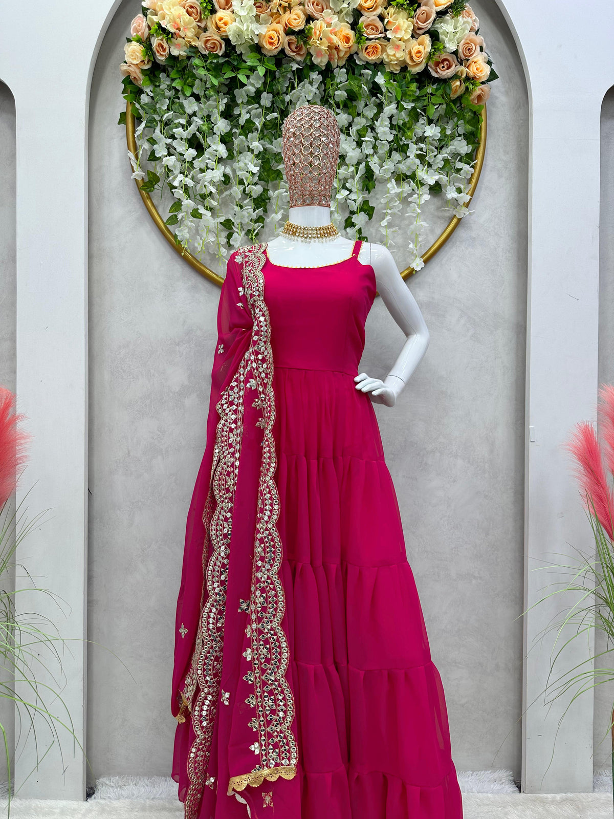 Party Wear Ready Made Anarkali Gown Dupatta Set For Women