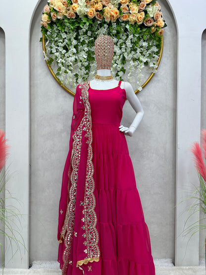 Party Wear Ready Made Anarkali Gown Dupatta Set For Women