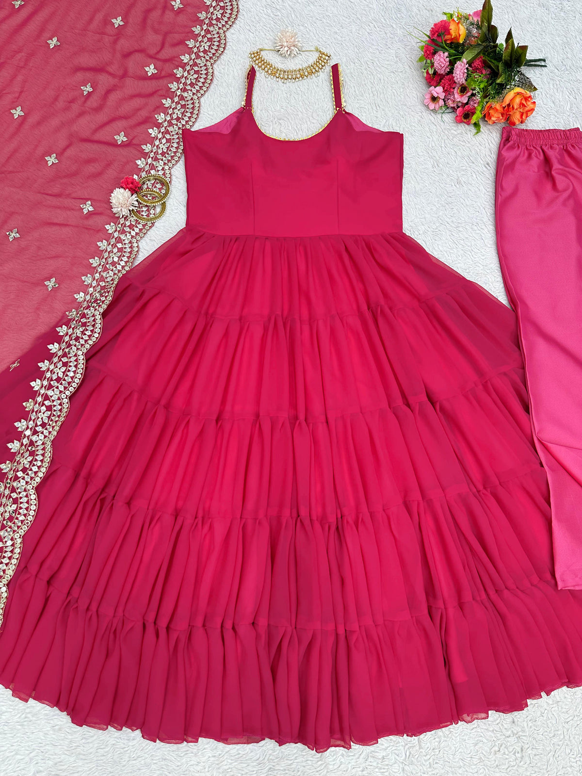 Party Wear Ready Made Anarkali Gown Dupatta Set For Women