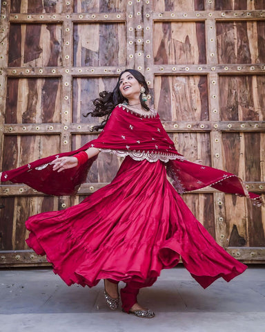 Rani Color Anarkali Gown Dupatta Set For Women
