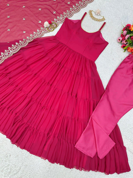 Party Wear Ready Made Anarkali Gown Dupatta Set For Women