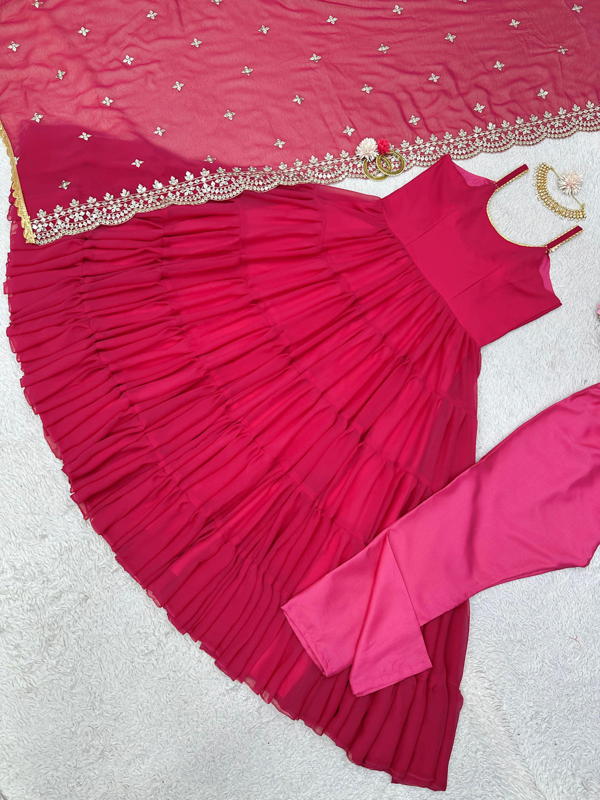 Party Wear Ready Made Anarkali Gown Dupatta Set For Women