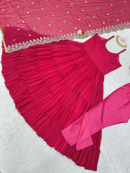Party Wear Ready Made Anarkali Gown Dupatta Set For Women