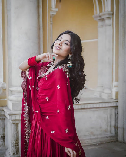 Party Wear Ready Made Anarkali Gown Dupatta Set For Women