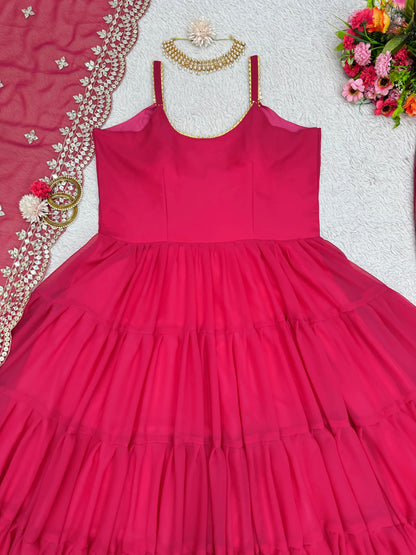Party Wear Ready Made Anarkali Gown Dupatta Set For Women