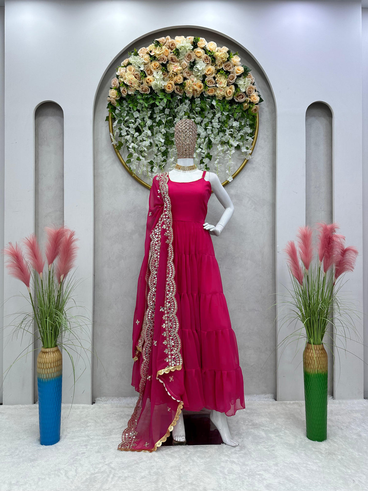 Party Wear Ready Made Anarkali Gown Dupatta Set For Women