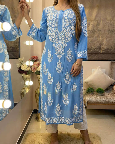 Skyblue Top Pent Stitched Embroidery Set