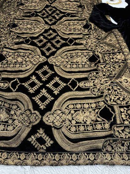 Black Velvet Long Anakali Gown Dupatta Set
