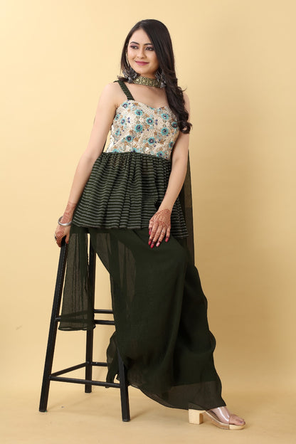 Mahendi Georgette Sharara Top Dupatta Set