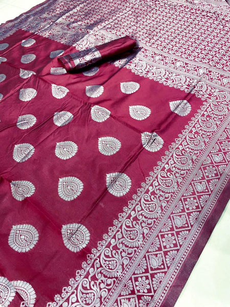 Magenta color Soft Lichi Silk Jacquard Reach pallu Saree with blouse
