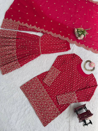 Red Color Georgette Thread Work Sharara Suit