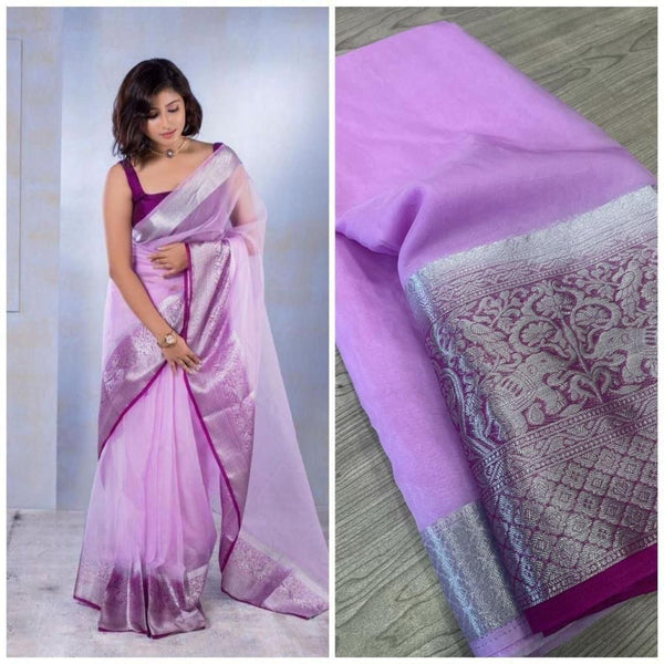 Latest Organza Jacquard Sof Silk Saree with pallu