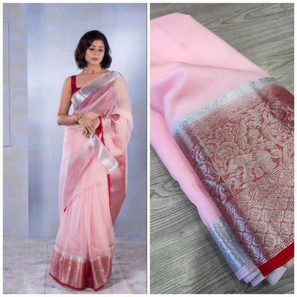 Latest Organza Jacquard Sof Silk Saree with pallu