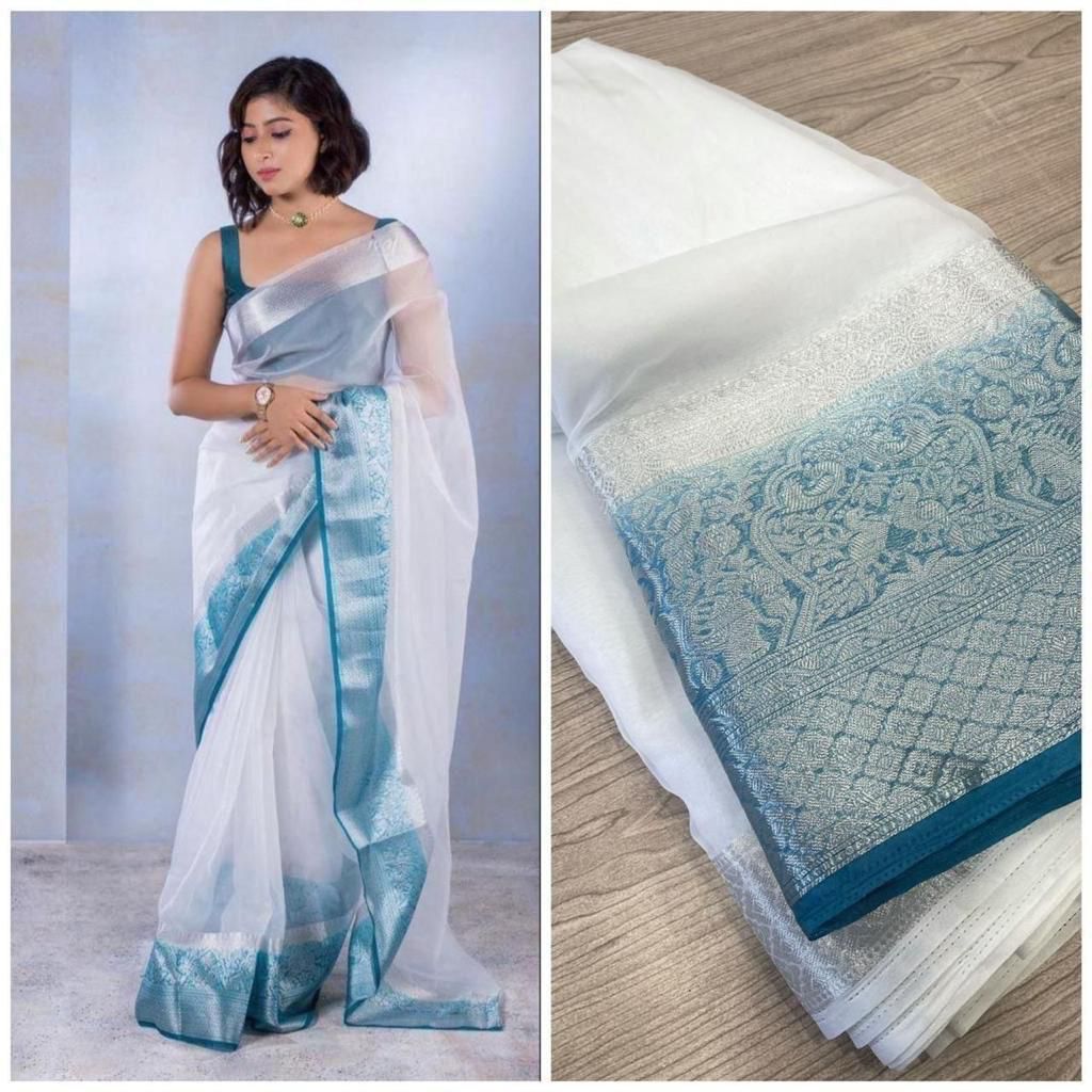 Latest Organza Jacquard Sof Silk Saree with pallu