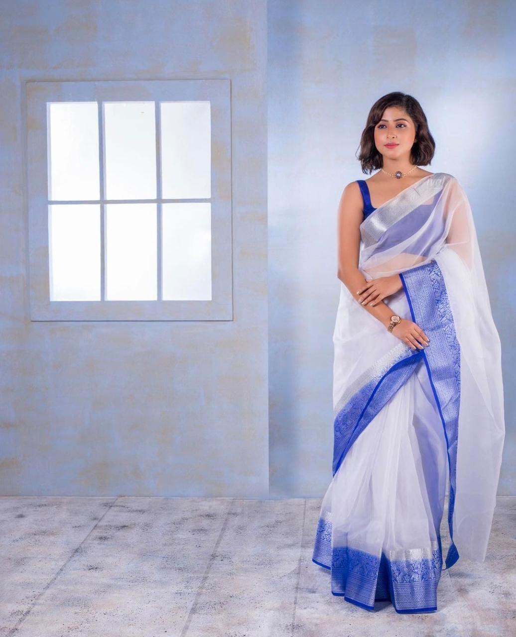 Latest Organza Jacquard Sof Silk Saree with pallu