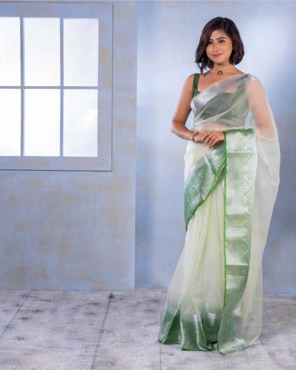 Latest Organza Jacquard Sof Silk Saree with pallu