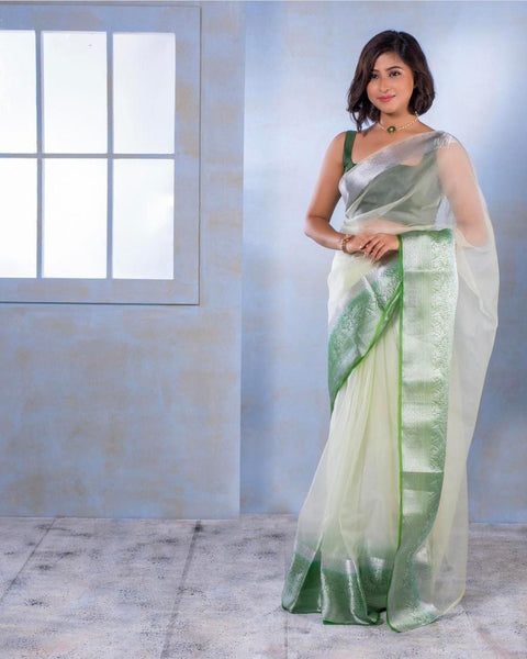 Latest Organza Jacquard Sof Silk Saree with pallu