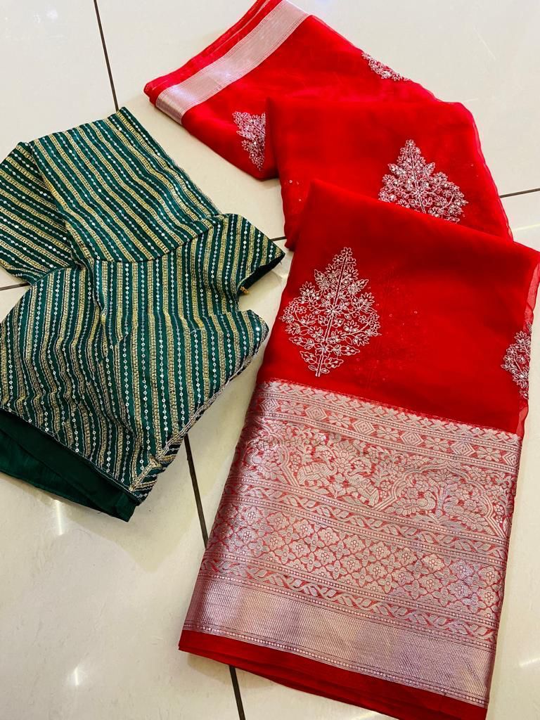 Kanchipuram Organza Silk Jacquard Sequence Saree