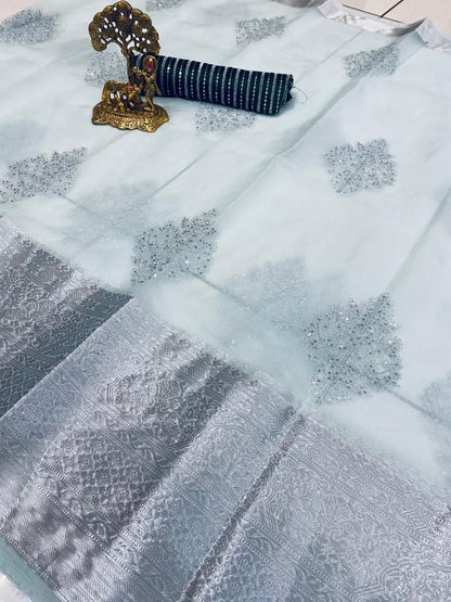 Kanchipuram Organza Silk Jacquard Sequence Saree