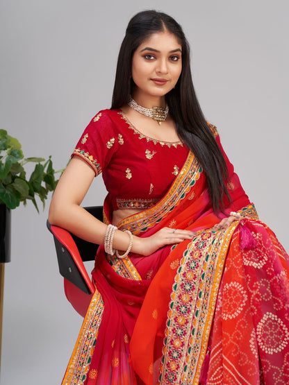 Soft Georgette with fancy bandhej print Saree