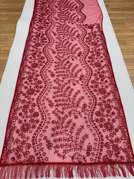 Exquisite Scarlet Sequined Net Saree