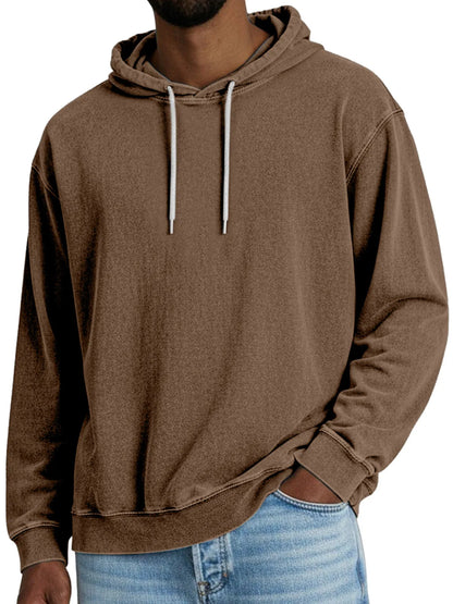 Casual Solid Color Hooded Long-sleeved Sweatshirt Men