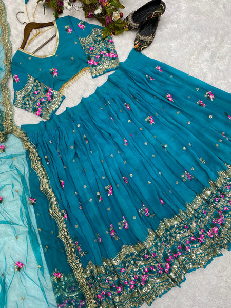 Function Wear Women Georgette Lehenga Choli Dupatta Set