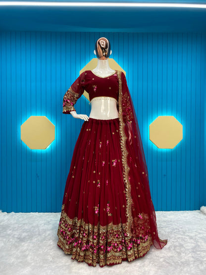 Function Wear Women Georgette Lehenga Choli Dupatta Set