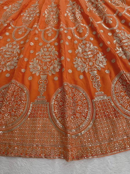Exquisite Orange Faux Georgette Embroidered Lehenga Choli Set