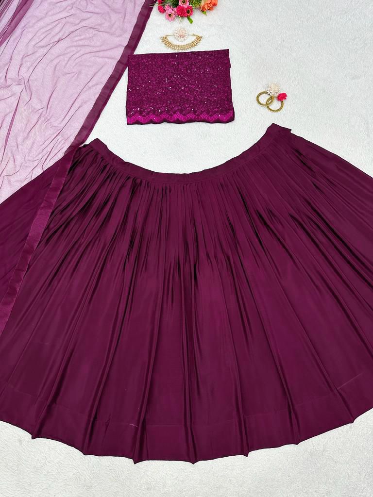 Magenta Color Enchanting Magenta Chinon Silk Lehenga Choli with Thread and Sequence Work