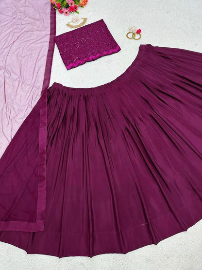 Magenta Color Enchanting Magenta Chinon Silk Lehenga Choli with Thread and Sequence Work