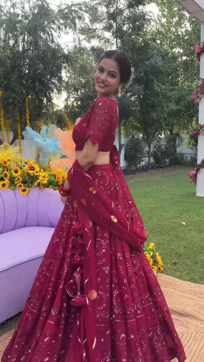 Magenta color Ethereal Elegance Foux Georgette Choli Lehenga with Dupatta