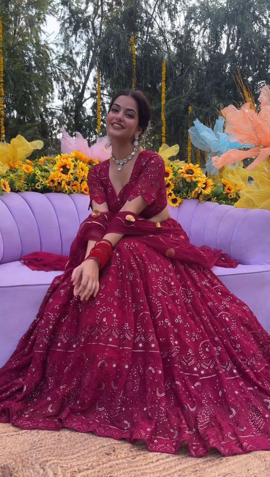 Magenta color Ethereal Elegance Foux Georgette Choli Lehenga with Dupatta