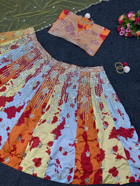 Multi color Taffeta Silk Choli Lehenga with Dupatta for women