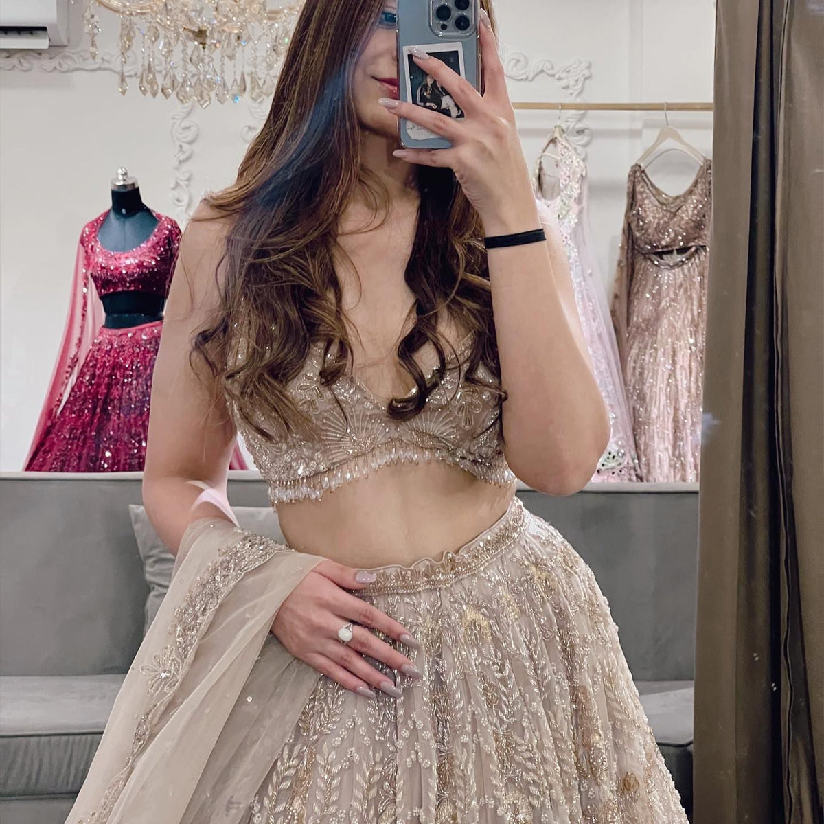 Latest Cream Color Net Embroidery Lehenga Choli