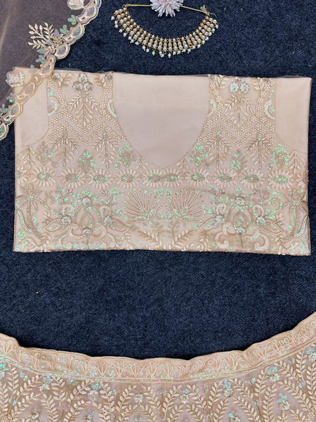 Latest Cream Color Net Embroidery Lehenga Choli