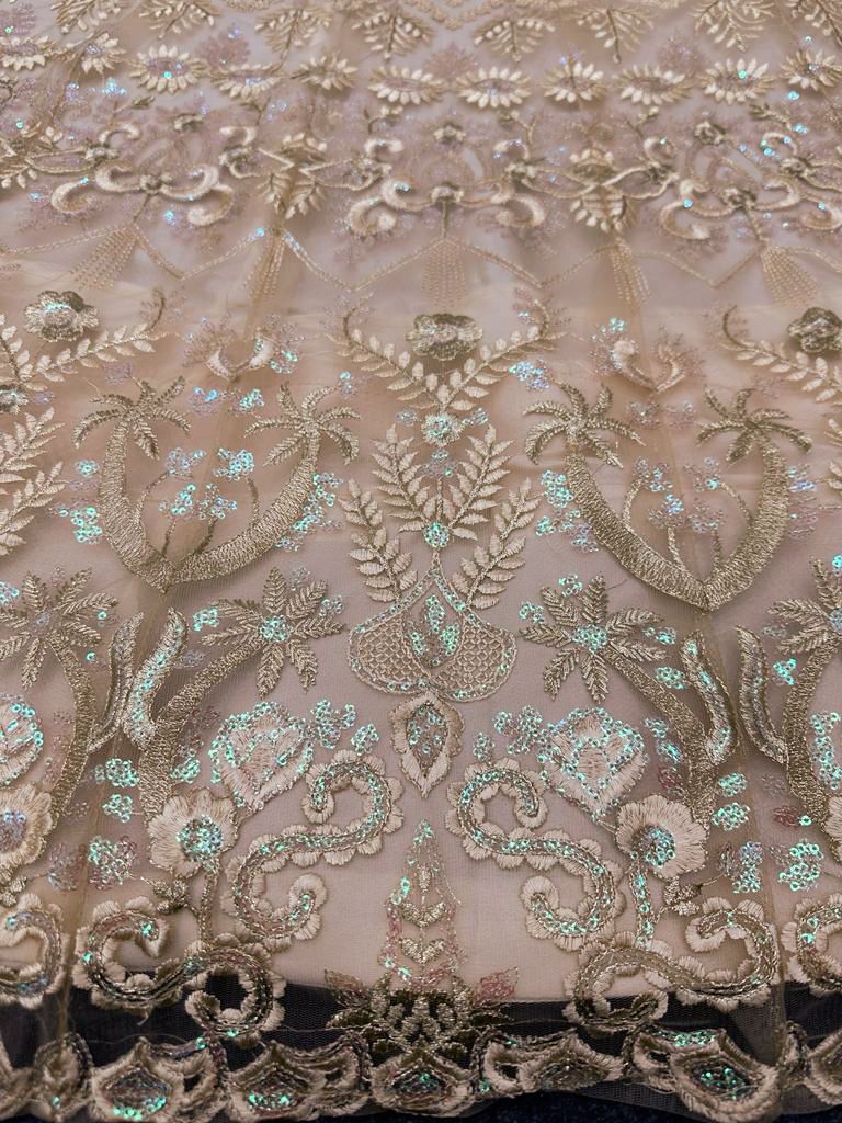 Latest Cream Color Net Embroidery Lehenga Choli