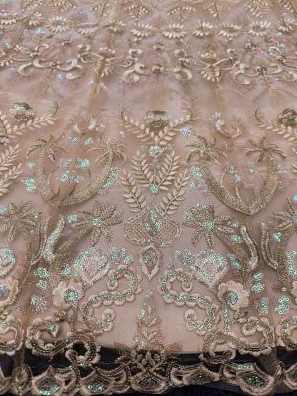 Latest Cream Color Net Embroidery Lehenga Choli