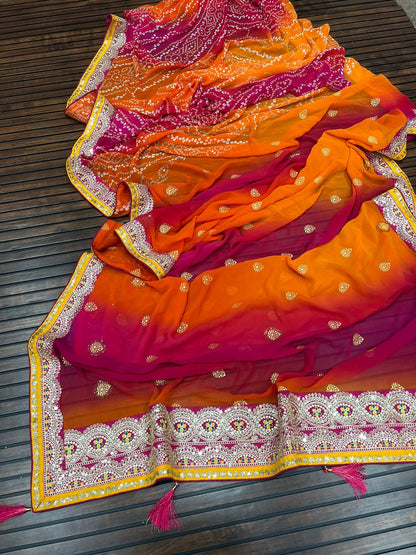 Soft Georgette with fancy bandhej print Saree