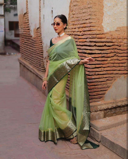 Kora Organza Jacquard Soff Saree with pallu and running blouse