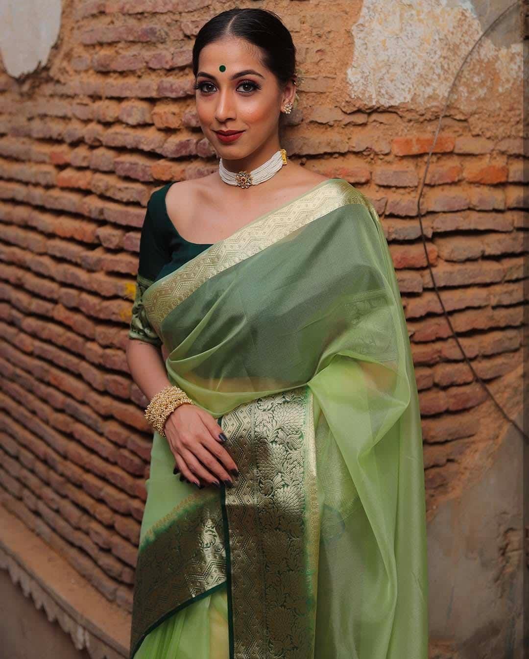 Kora Organza Jacquard Soff Saree with pallu and running blouse