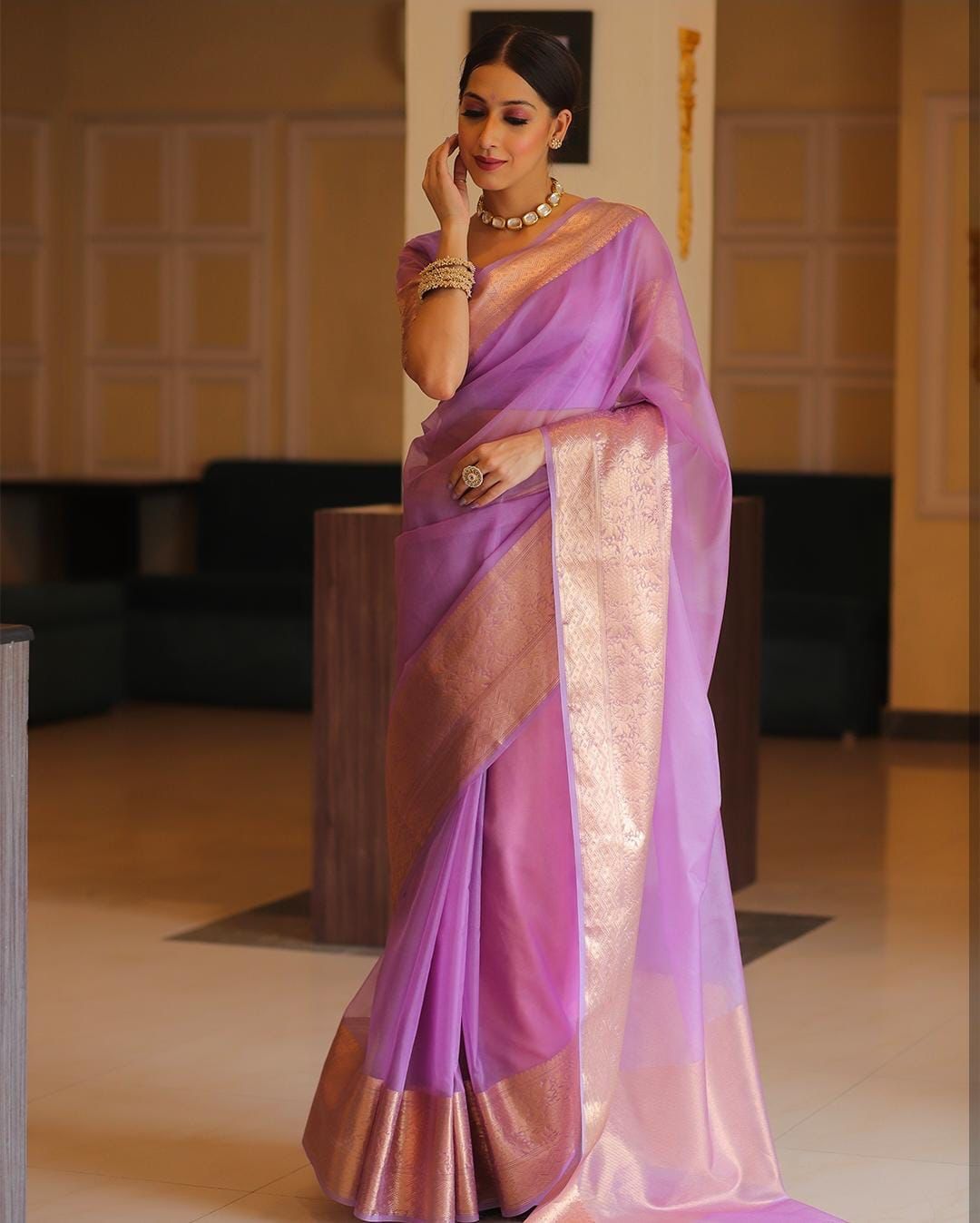 Kora Organza Jacquard Soff Saree with pallu and running blouse