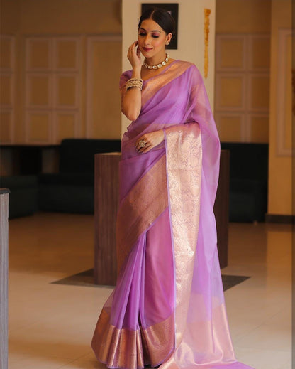 Kora Organza Jacquard Soff Saree with pallu and running blouse