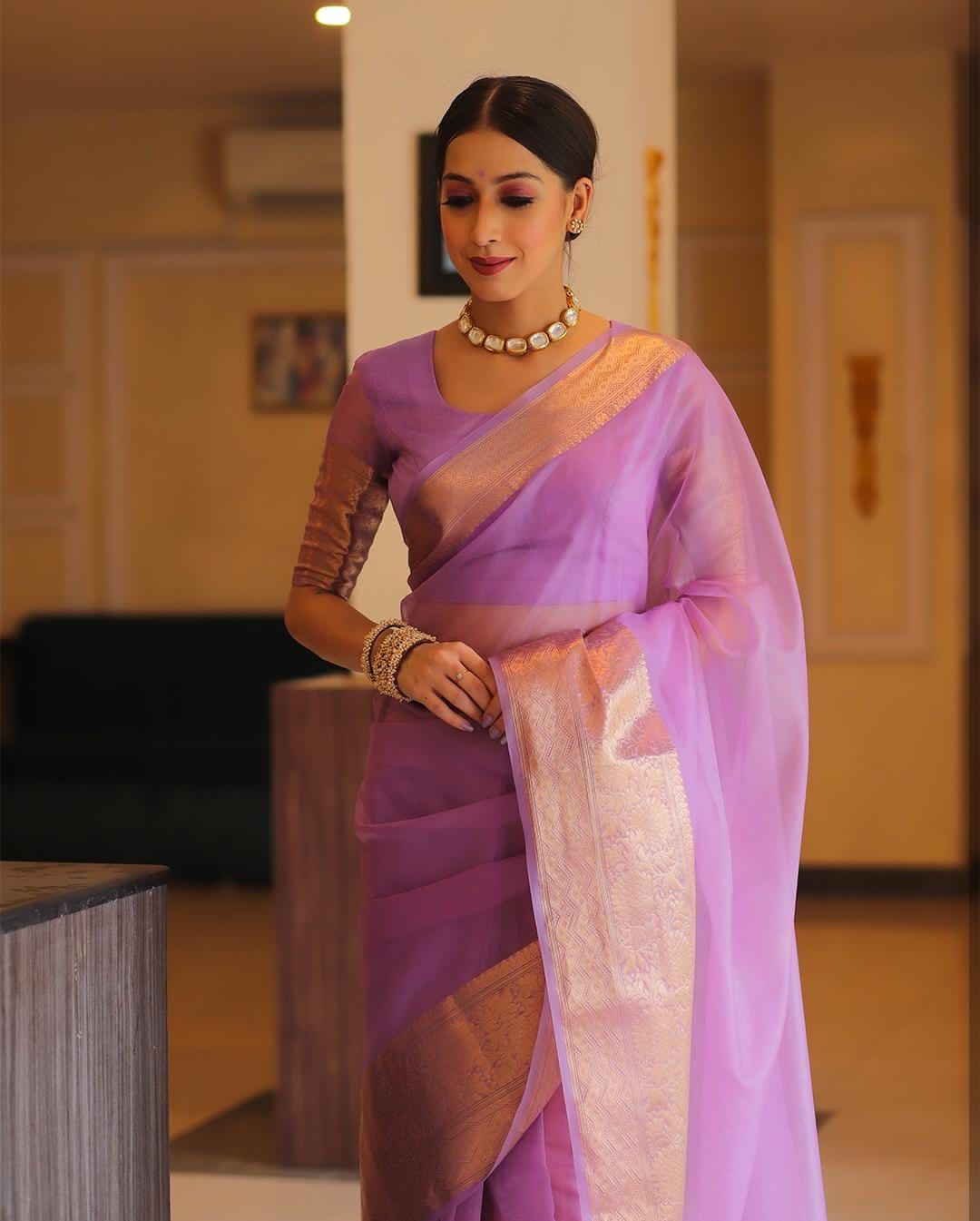 Kora Organza Jacquard Soff Saree with pallu and running blouse