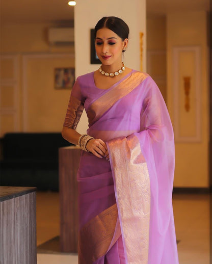 Kora Organza Jacquard Soff Saree with pallu and running blouse