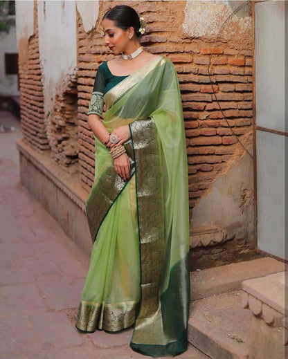 Kora Organza Jacquard Soff Saree with pallu and running blouse