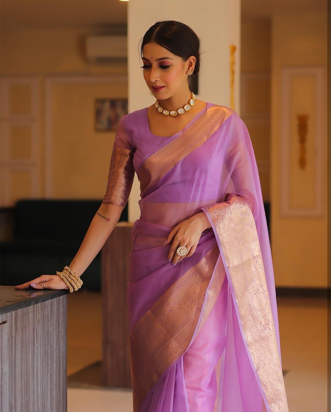 Kora Organza Jacquard Soff Saree with pallu and running blouse