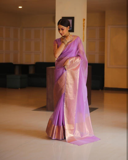 Kora Organza Jacquard Soff Saree with pallu and running blouse