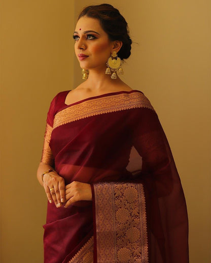Kora Organza Jacquard Soff Saree with pallu and running blouse